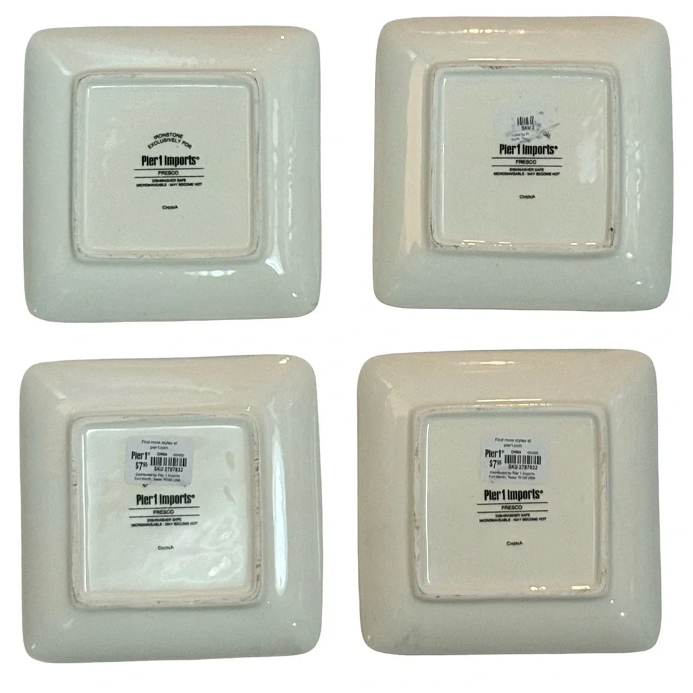 Pier 1 Imports NWT Set of 4 Square Cocktail Vegetable Design Ceramic Plates